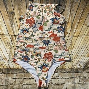 Orange Blue Floral Lightly Padded One Piece Swimsuit